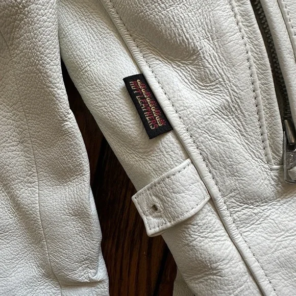 VTG 1990s Hot Leathers Motorcycle CAFE RACER Jacket XL White Pink RACING Stripe‎